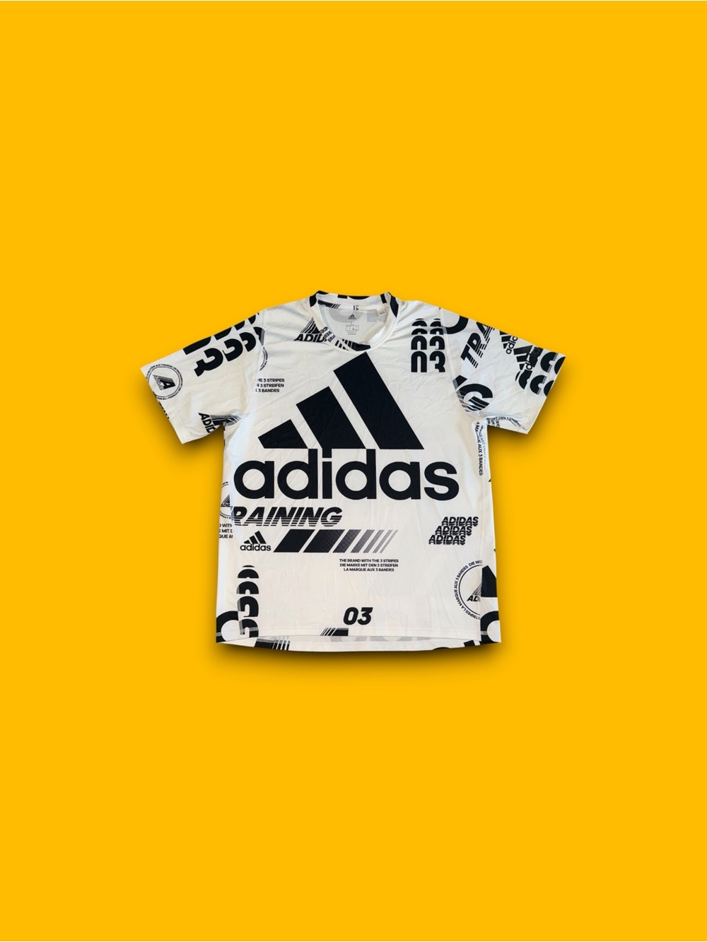 Adidas Men's Post Game Allover Print Crewneck White Black Short Sleeve Large